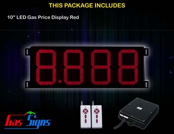 LED Gas Price Display 10 inch - 8.888 Red Sign - Complete Package w/ RF Remote Control
