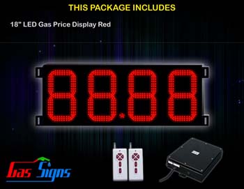 Gas Price LED Display 18 inch - 88.88 Red Sign - Complete Package w/ RF Remote Control