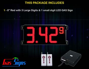 Gas Price LED Sign (Digital) 8 Inch Red with 3 Large Digits & 1 small digit - Complete Package w/ RF Remote Control