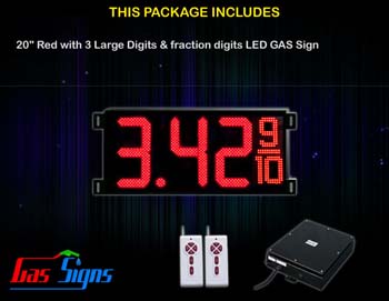 Gas Price LED Sign (Digital) 20 Inch Red with 3 Large Digits & fraction digits - Complete Package w/ RF Remote Control