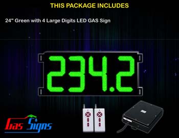 Gas Price LED Sign (Digital) 24 Inch Green with 4 Large Digits - Complete Package w/ RF Remote Control