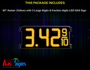 Gas Price LED Sign 60 Inch (Digital) Amber (Yellow) with 3 Large Digits & fraction digits
