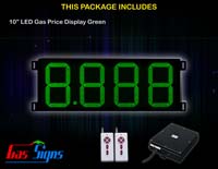LED Gas Price Display 10 inch - 8.888 Green Sign - Complete Package w/ RF Remote Control