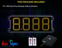 LED Gas Price Display 16 inch - 8.888 Yellow Sign - Complete Package w/ RF Remote Control