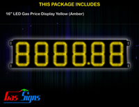 LED Gas Price Display 16 inch - 8888.88 Yellow Sign