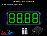 Gas Price LED Sign 8 inch - 88.88 Green Sign - Complete Package w/ RF Remote Control