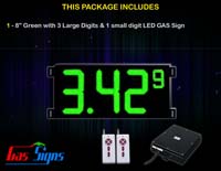 Gas Price LED Sign (Digital) 8 Inch Green with 3 Large Digits & 1 small digit - Complete Package w/ RF Remote Control