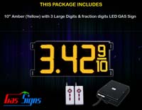 Gas Price LED Sign (Digital) 10 Inch Amber (Yellow) with 3 Large Digits & fraction digits - Complete Package w/ RF Remote Control