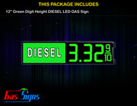 Gas Price LED Sign 12 Inch DIESEL - Green LEDs with 3 Large Digits and fraction digits