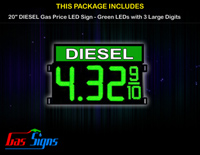 Gas Price LED Sign 20 Inch DIESEL - Green LEDs with 3 Large Digits & fraction digits
