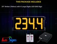 Gas Price LED Sign (Digital) 24 Inch Amber (Yellow) with 4 Large Digits - Complete Package w/ RF Remote Control