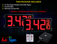 Gas Price LED Sign 8 inch - 26"x11"- 2 Red Digital Gasoline Signs - Complete Package w/ RF Remote Control