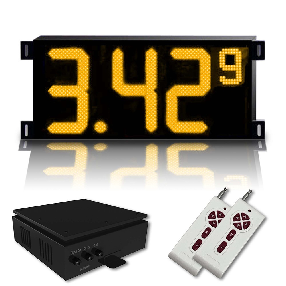 Gas Price LED Sign (Digital) 8 Inch Amber (Yellow) with 3 Large Digits & 1 small digit - Complete Package w/ RF Remote Control