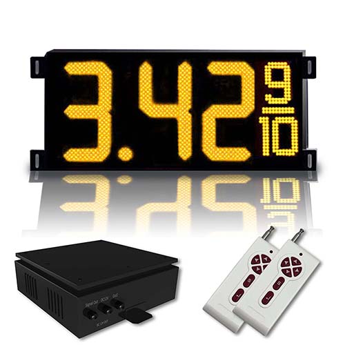 Gas Price LED Sign (Digital) 8 Inch Amber (Yellow) with 3 Large Digits & fraction digits - Complete Package w/ RF Remote Control
