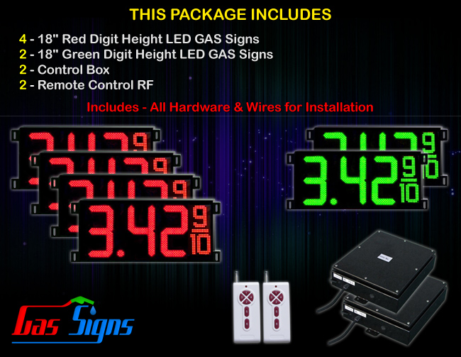Gas Price LED Display 18 inch - 4 Red & 2 Green Digital Gasoline Signs ...