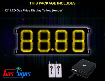 Gas Price LED Sign 12 inch - 88.88 Yellow Sign - Complete Package w/ RF Remote Control
