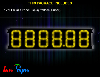 Gas Price LED Sign 12 inch - 8888.88 Yellow Sign