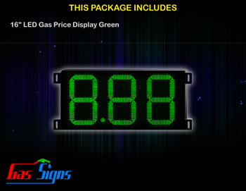 LED Gas Price Display 16 inch - 8.88 Green Sign