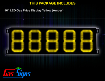 LED Gas Price Display 16 inch - 88888 Yellow Sign