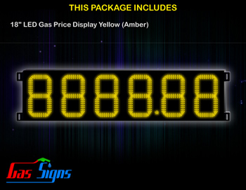 Gas Price LED Display 18 inch - 8888.88 Yellow Sign