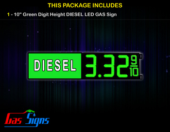 Gas Price LED Sign 10 Inch DIESEL - Green LEDs with 3 Large Digits and fraction digits