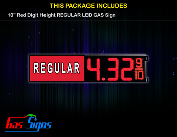 Gas Price LED Sign 10 Inch REGULAR - Red LEDs with 3 Large Digits and fraction digits - Lighted Section to the left