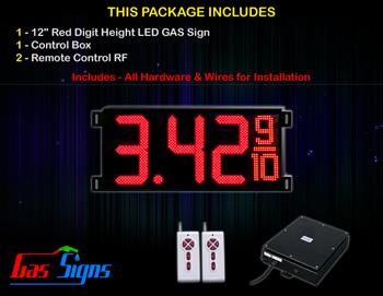 Gas Price LED Sign 12 inch - 1 Red Digital Gasoline Signs - Complete Package w/ RF Remote Control