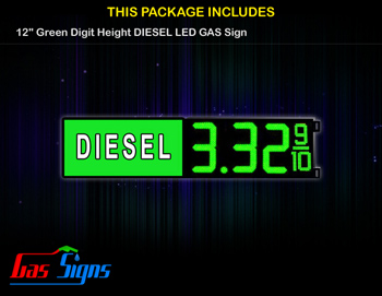 Gas Price LED Sign 12 Inch DIESEL - Green LEDs with 3 Large Digits and fraction digits