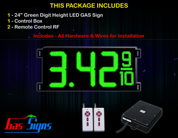 Gas Price LED Sign 24 inch - 1 Green Digital Gasoline Signs - Complete Package w/ RF Remote Control