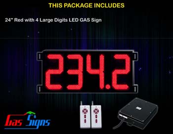 Gas Price LED Sign (Digital) 24 Inch Red with 4 Large Digits - Complete Package w/ RF Remote Control