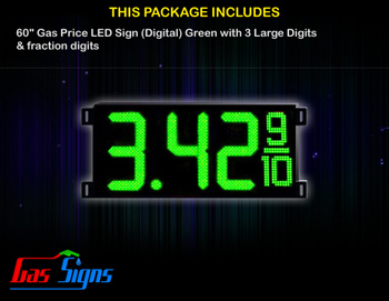 Gas Price LED Sign 60 Inch (Digital) Green with 3 Large Digits & fraction digits