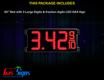 Gas Price LED Sign 60 Inch (Digital) Red with 3 Large Digits & fraction digits