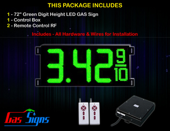 Gas LED Price Sign 72 inch - 1 Green Digital Gasoline Signs - Complete Package w/ RF Remote Control