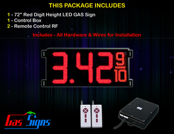 Gas LED Price Sign 72 inch - 1 Red Digital Gasoline Signs - Complete Package w/ RF Remote Control