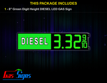 Gas Price LED Sign 8 Inch DIESEL - Green LEDs with 3 Large Digits and fraction digits - Lighted Section to the left