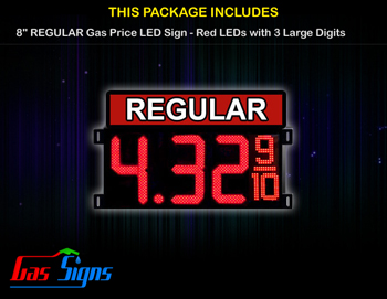 Gas Price LED Sign 8 Inch REGULAR - Red LEDs with 3 Large Digits & fraction digits - Top Section lighted