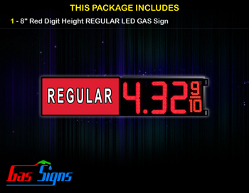Gas Price LED Sign 8 Inch REGULAR - Red LEDs with 3 Large Digits and fraction digits - Lighted Section to the left