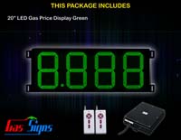 Gas Price Sign 20 inch - 8.888 Green Sign - Complete Package w/ RF Remote Control