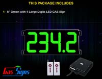 Gas Price LED Sign (Digital) 8 Inch Green with 4 Large Digits - Complete Package w/ RF Remote Control