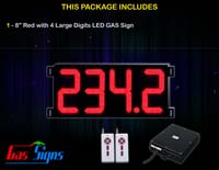 Gas Price LED Sign (Digital) 8 Inch Red with 4 Large Digits - Complete Package w/ RF Remote Control