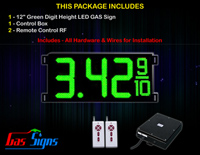 Gas Price LED Sign 12 inch - 1 Green Digital Gasoline Signs - Complete Package w/ RF Remote Control