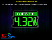 Gas Price LED Sign 16 Inch DIESEL - Green LEDs with 3 Large Digits & fraction digits