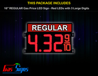 Gas Price LED Sign 16 Inch REGULAR - Red LEDs with 3 Large Digits & fraction digits - Top Section lighted